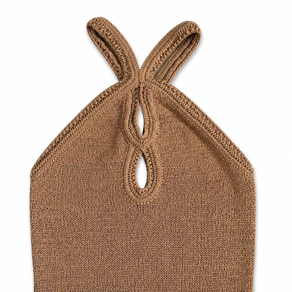 Significant Other Saoirse Midi Maxi Halter Dress Knit Crochet Biscuit Tan Size 6 - Picture 6 of 13